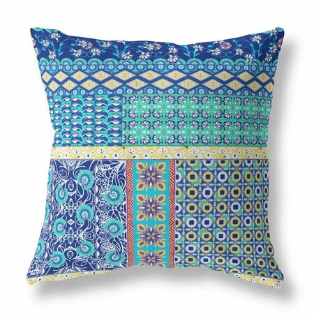 HOMEROOTS 18 in. Patch Indoor & Outdoor Zippered Throw Pillow Navy Blue & Yellow 411001